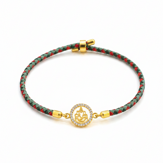 925 Silver Ganesha Rakhi for Brother | Gold Plated CZ Charm with Braided Thread