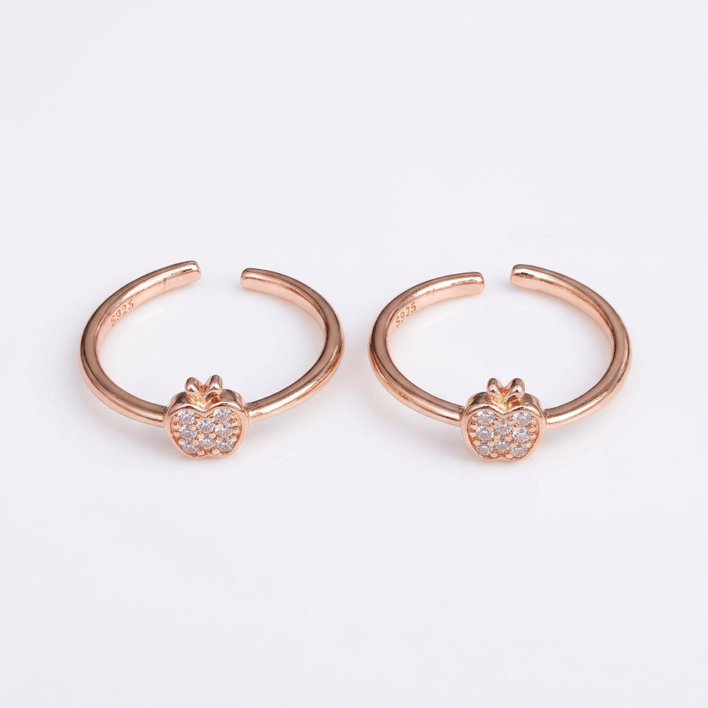 92.5 Silver Rose Gold Plated White CZ Apple Toe Rings
