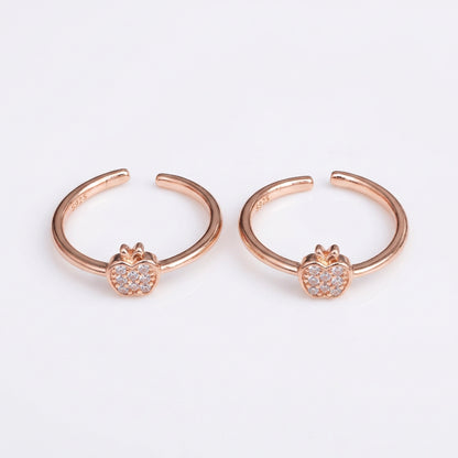 92.5 Silver Rose Gold Plated White CZ Apple Toe Rings