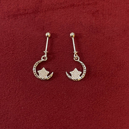 92.5 Sterling Silver Crescent Moon & Star Bugadi for Women | CZ Crescent with MOP Star | Helix Earring pair