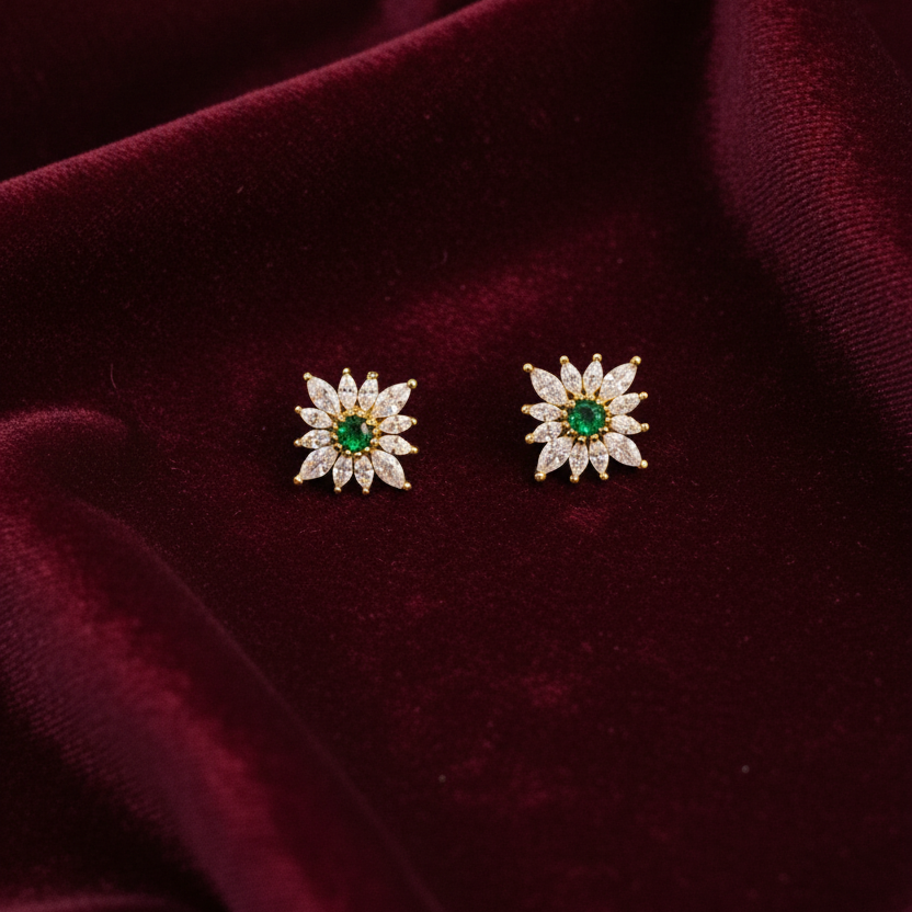 925 Silver Gold Plated Emarald Stud