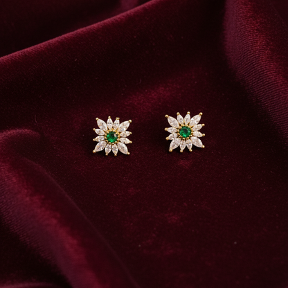 925 Silver Gold Plated Emarald Stud