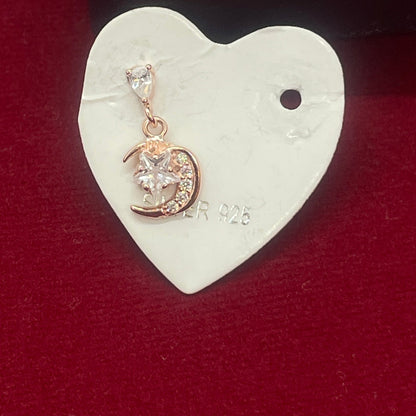 Rose Gold Plated 92.5 Sterling Silver CZ Star & Crescent Moon Drop Earrings for Women | Pear CZ Stud with Pavé Moon Dangle | Second Piercing Earring Pair