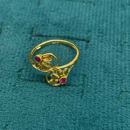 92.5 Silver Gold Plated Pink CZ Floral Ring for Women