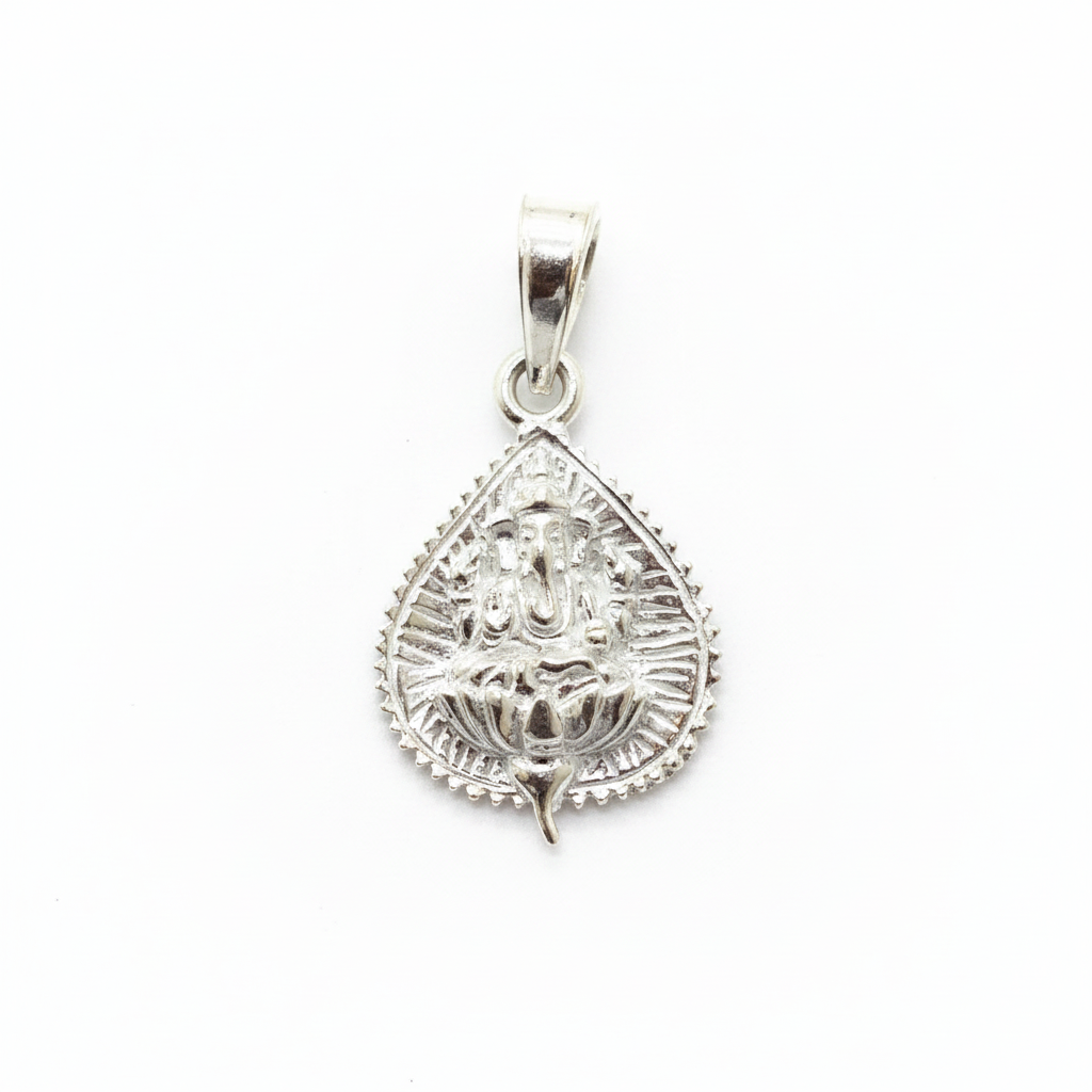 92.5 Sterling Silver Ganesha Banyan Leaf Coin Pendant
