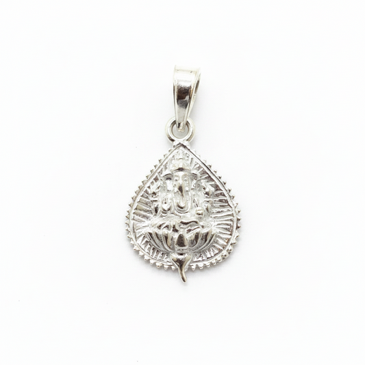 92.5 Sterling Silver Ganesha Banyan Leaf Coin Pendant