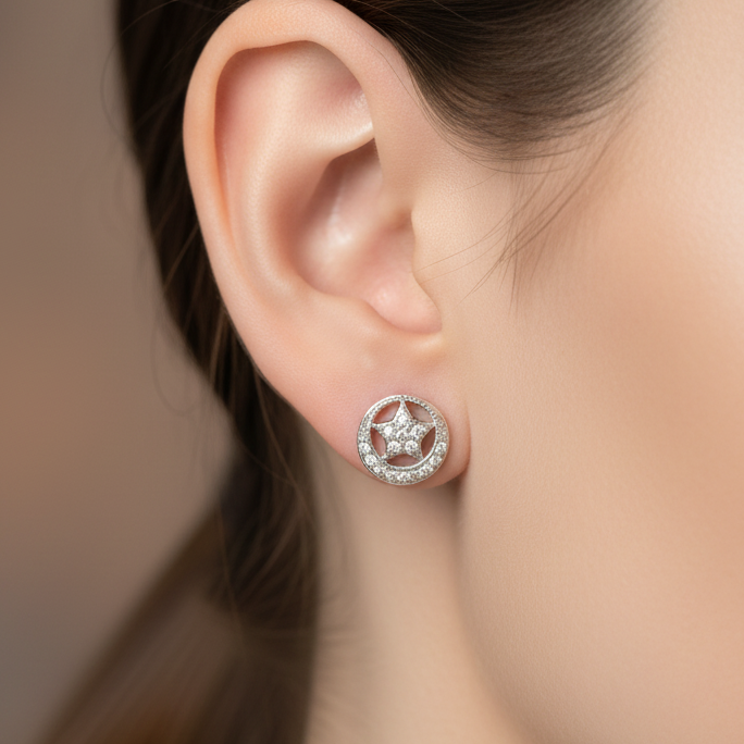 925 Silver Starry Moon Studs