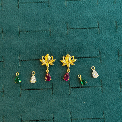 92.5 Sterling Silver Gold Plated Changeable Lotus Studs