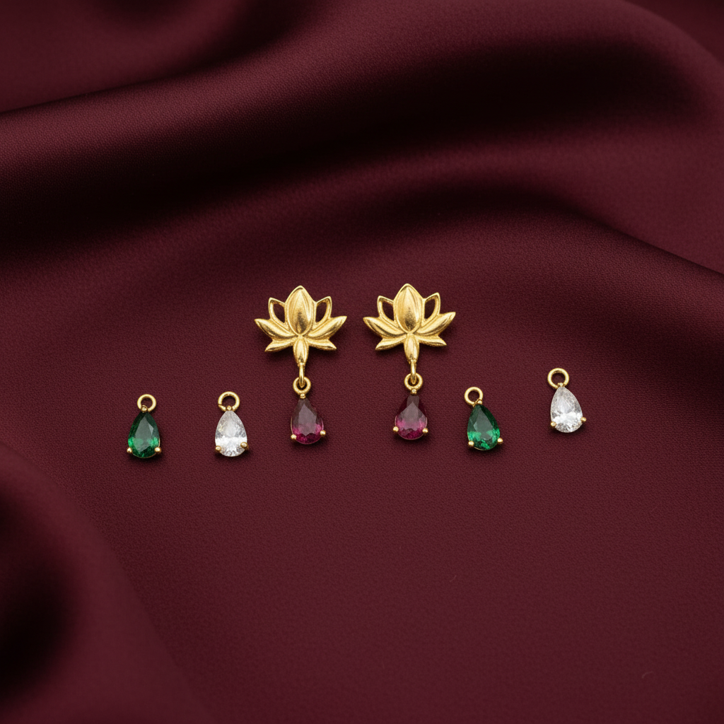 92.5 Sterling Silver Gold Plated Changeable Lotus Studs