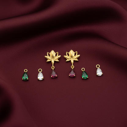 92.5 Sterling Silver Gold Plated Changeable Lotus Studs