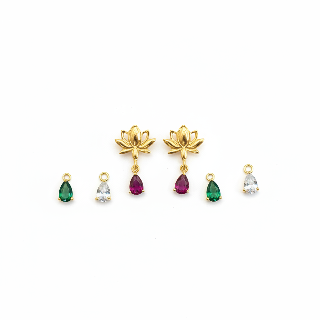 92.5 Sterling Silver Gold Plated Changeable Lotus Studs