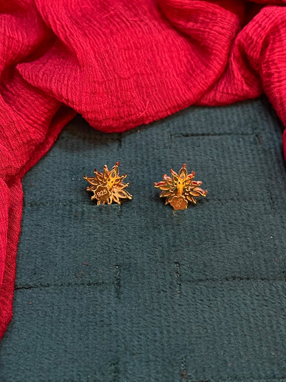 925 Silver Gold Plated Emarald Stud
