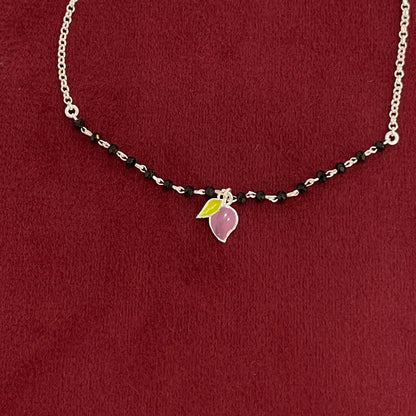 92.5 Silver Black Bead Leaf Charm Anklet - Single Pc