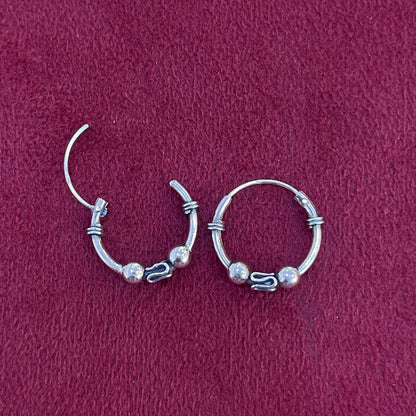 92.5 Silver Oxidised Bead & Scroll Hoop Earrings Pair