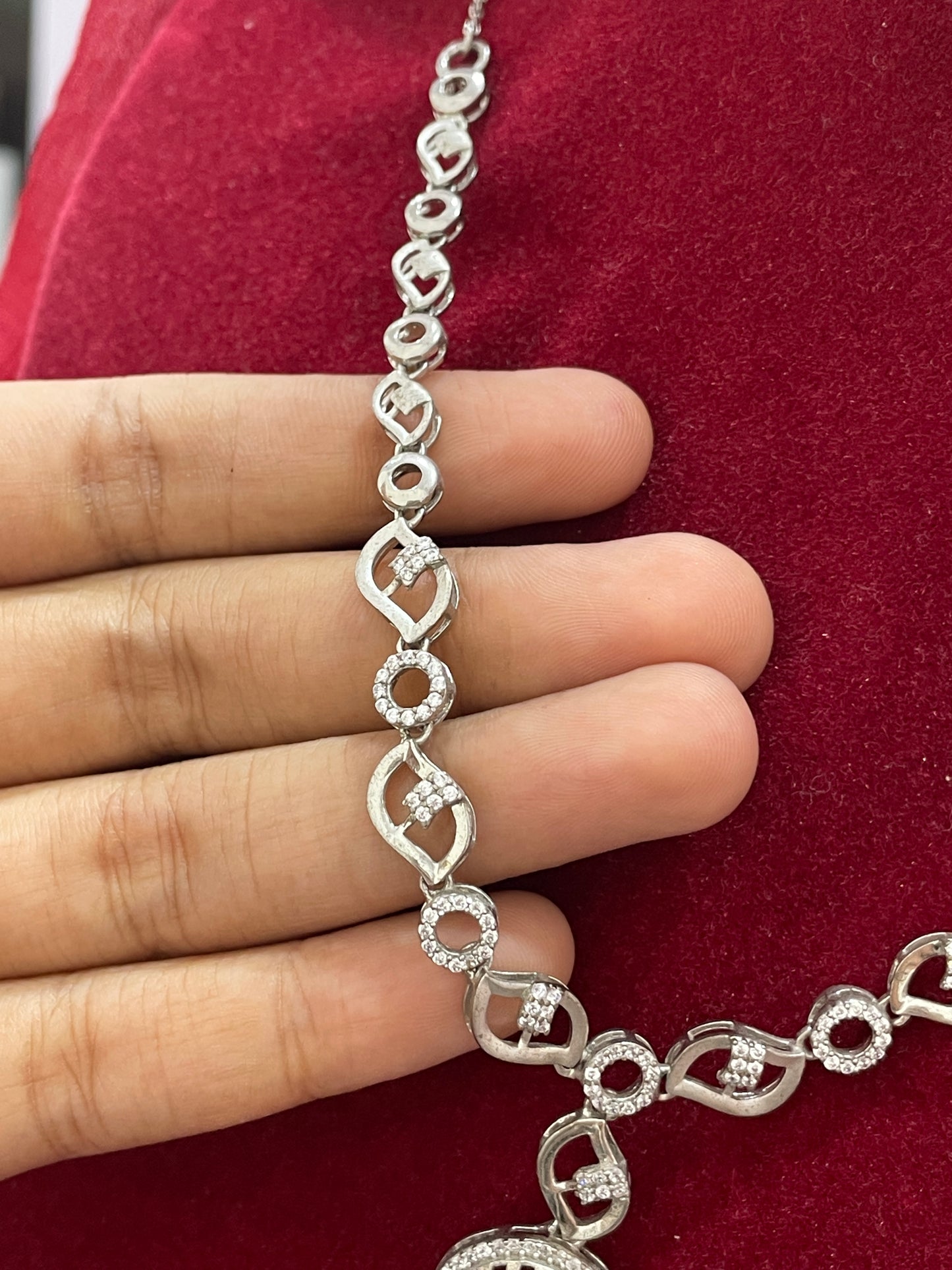 92.5 Silver White Stone Necklace for Women 19 Inches | Stylish Sparkling Design | Elegant Jewellery