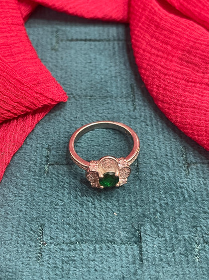 92.5 Silver Green Stone Flower Ring for Women Size 9 | Stylish Floral Design | Elegant Statement Jewellery