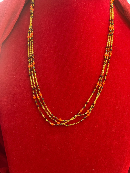 92.5 Silver Gold Plated Triple Line Black Bead Chain for Women 18.5 Inches | Layered Traditional Design | Elegant Jewellery