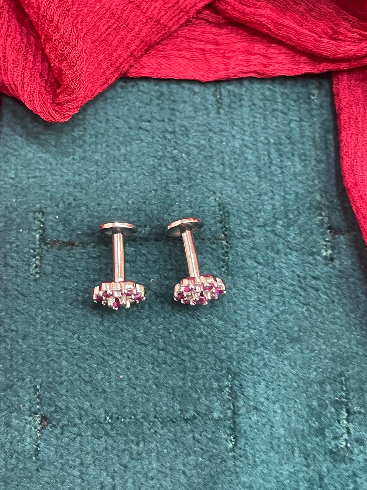 92.5 Silver Ruby Flower Studs Pair