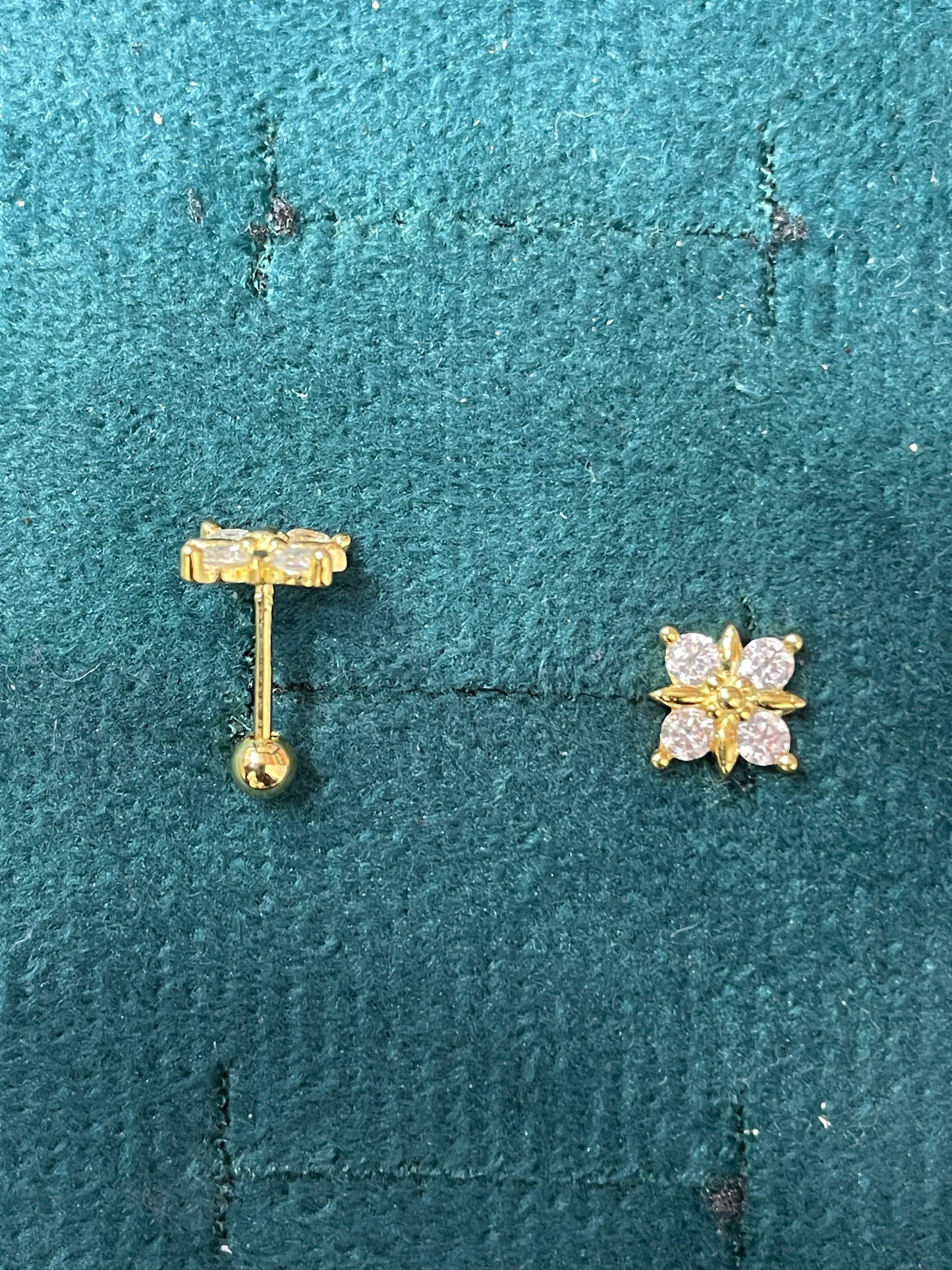 925 Silver Gold Finish Floral Stud Earrings | CZ Elegant Earrings with Ball Screw Back
