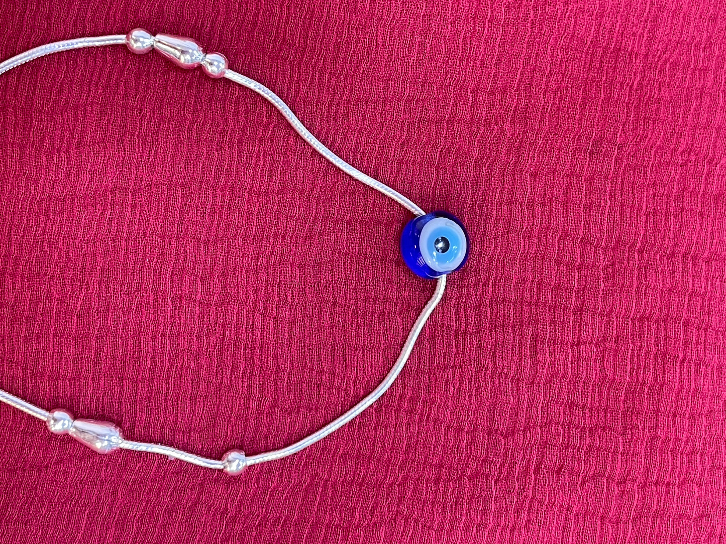 92.5 Silver Evil Eye Charm Cord Adjustable Bracelet for Women | Teardrop & Ball Bead Design