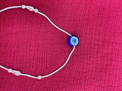 92.5 Silver Evil Eye Charm Cord Adjustable Bracelet for Women | Teardrop & Ball Bead Design