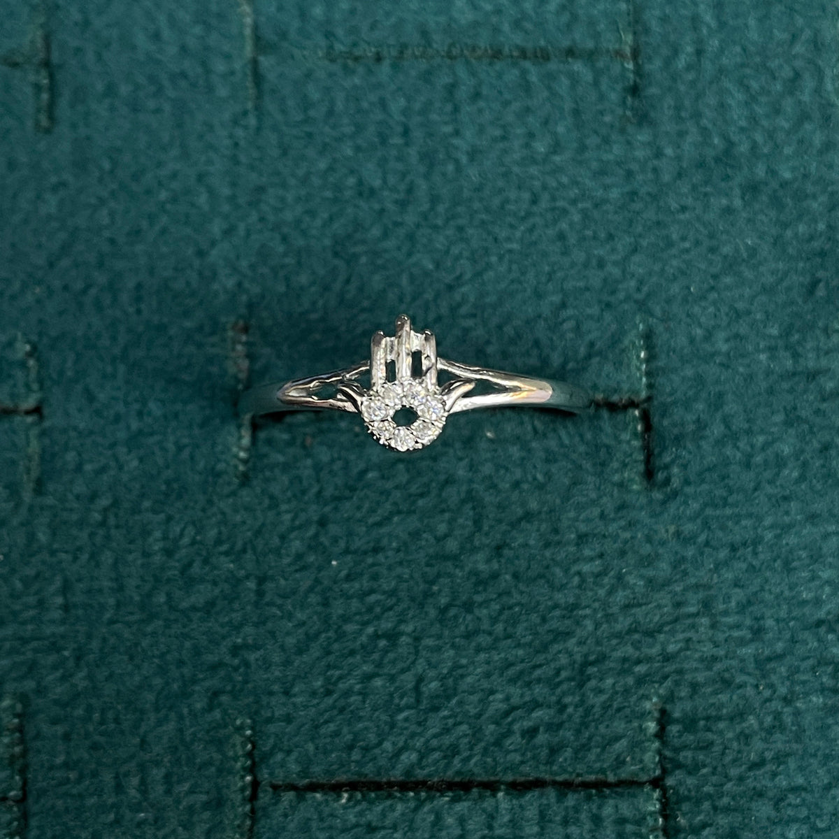 92.5 Silver Clear Stone Hamsa Ring for Women- Size 18