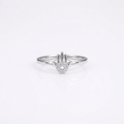 92.5 Silver Clear Stone Hamsa Ring for Women- Size 18