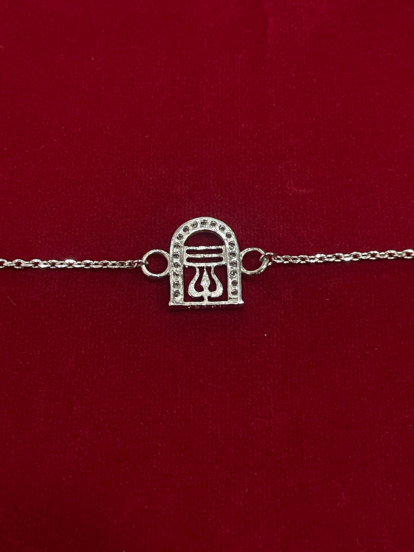 925 Sterling Silver Shivling Rakhi | CZ Stone Chain Rakhi for Raksha Bandhan