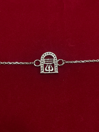 925 Sterling Silver Shivling Rakhi | CZ Stone Chain Rakhi for Raksha Bandhan