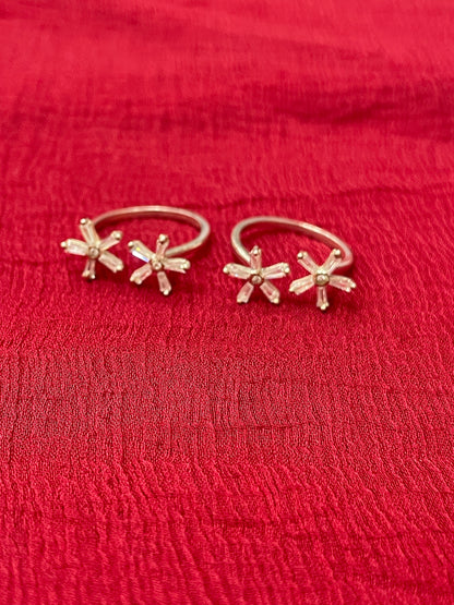 92.5 Silver Flower Toe Rings | Minimal Floral Design | Jewellery