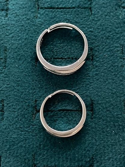 92.5 Silver Diagonal Stone Band Couple Rings | Adjustable Classic Design