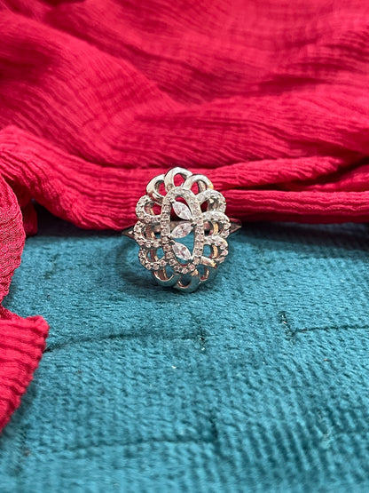 92.5 Silver Elegant White Stone Ring for Women Size 17 | Classy Premium Design | Stylish Jewellery