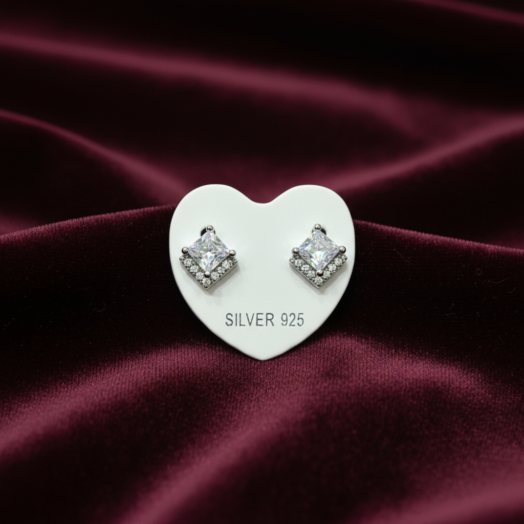 92.5 Silver Classy Stud Earrings | Simple Elegant Finish | Jewellery