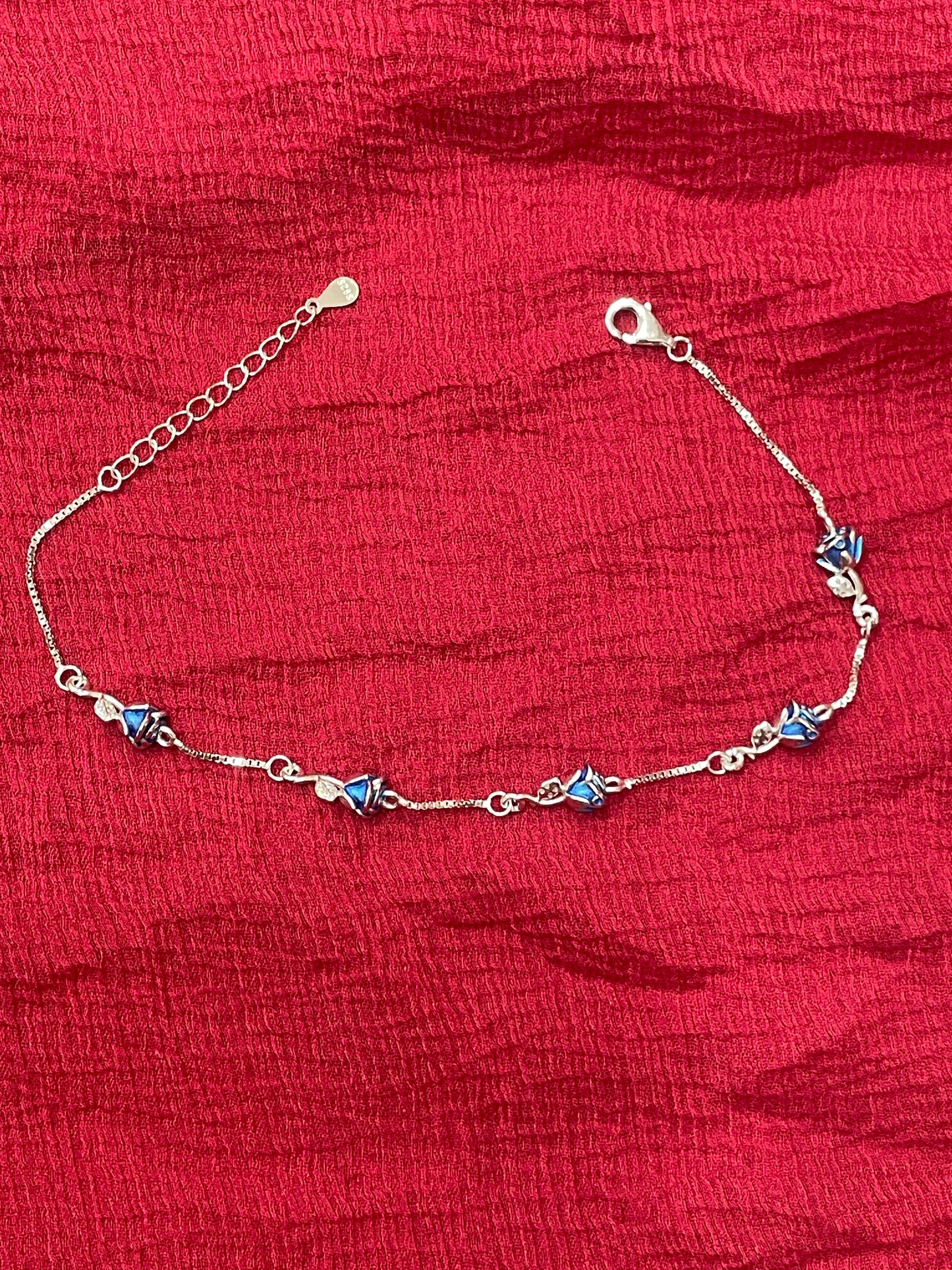 92.5 Silver Blue Rose Bracelet 8.6 Inches | Premium Floral Design | Jewellery
