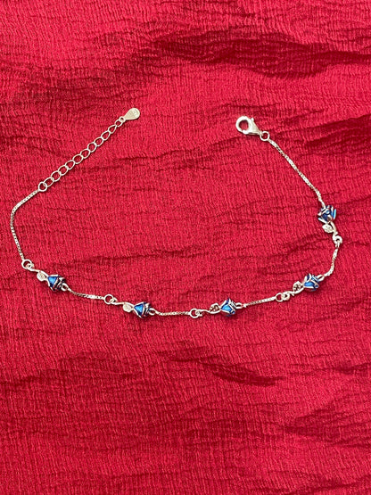 92.5 Silver Blue Rose Bracelet 8.6 Inches | Premium Floral Design | Jewellery