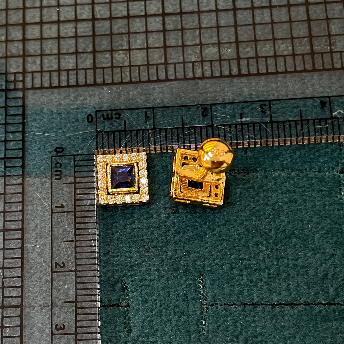 92.5 Silver Gold Plated Earrings for Women | Classy Square Blue Stone Studs pair