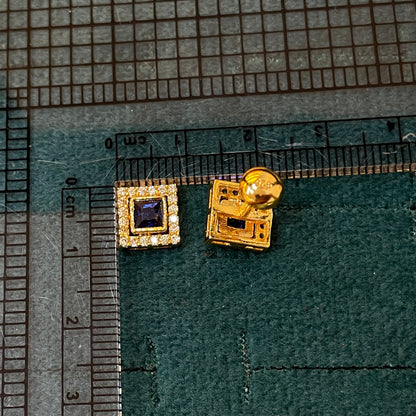 92.5 Silver Gold Plated Earrings for Women | Classy Square Blue Stone Studs pair