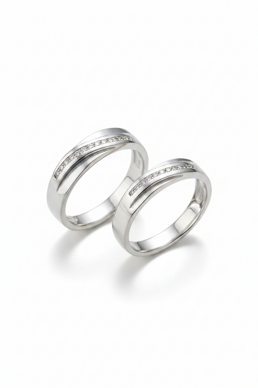 92.5 Silver Diagonal Stone Band Couple Rings for Women | Matching Him & Her Design