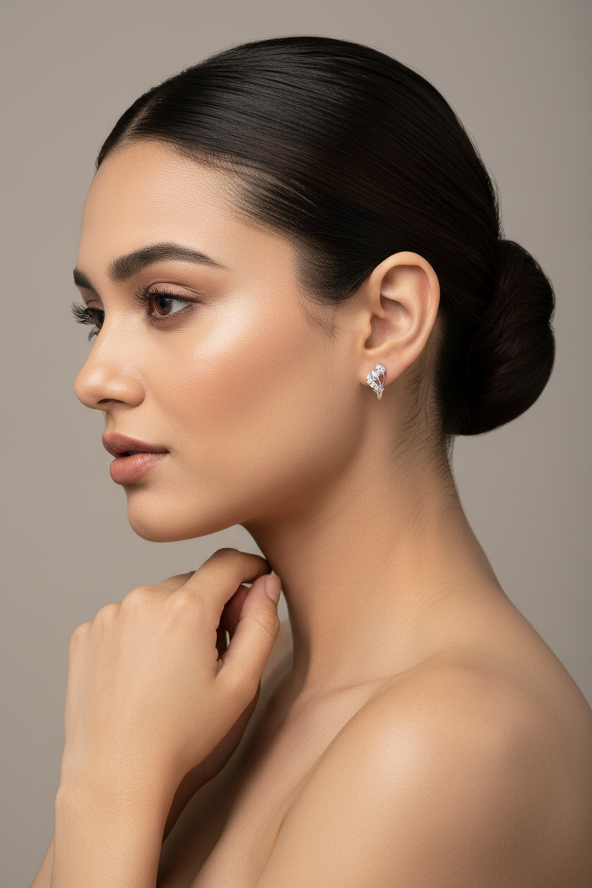 92.5 Silver Minimal Leaf CZ Earrings for Women | Elegant Cubic Zirconia Floral Design | Stylish Jewellery