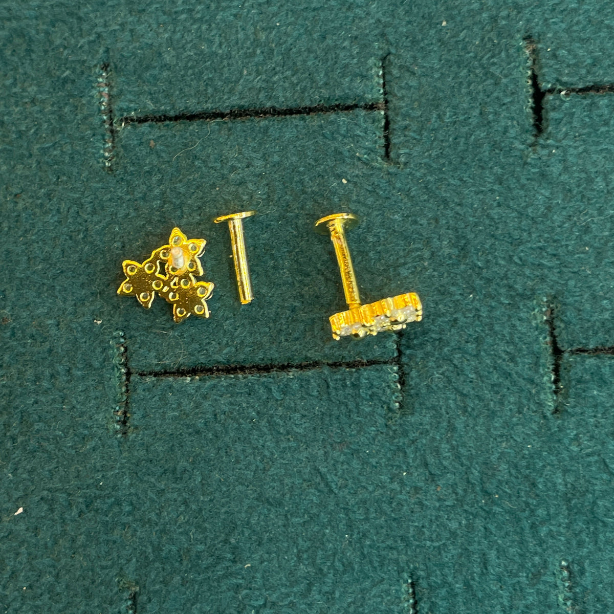 92.5 Silver Gold-Toned Triple Flower Studs Pair