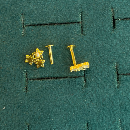 92.5 Silver Gold-Toned Triple Flower Studs Pair