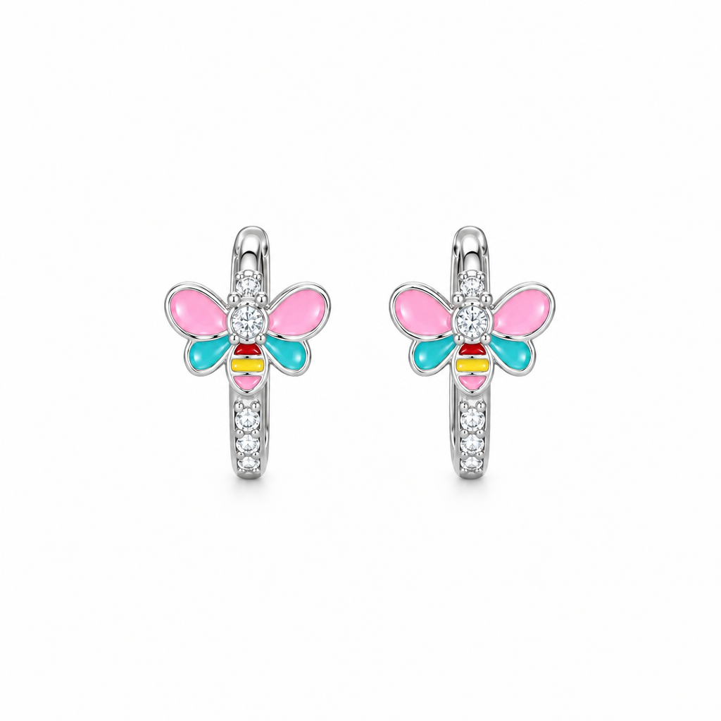 92.5 Silver Bumble Bee Huggie Hoop Earrings for Girls