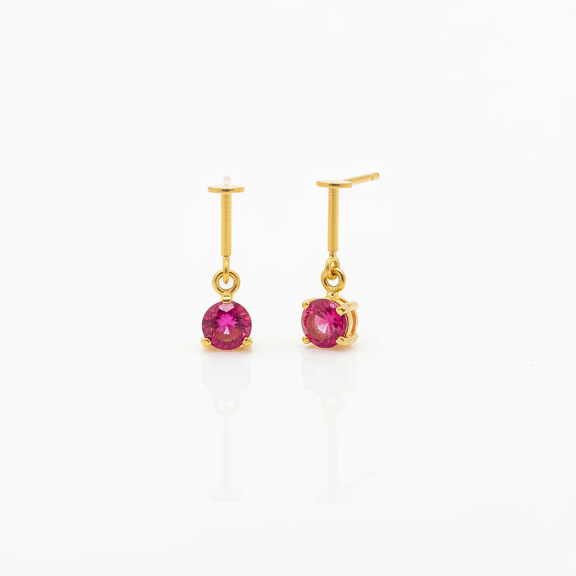 925 Silver Gold Plated Ruby Dangler Bugadi Pair