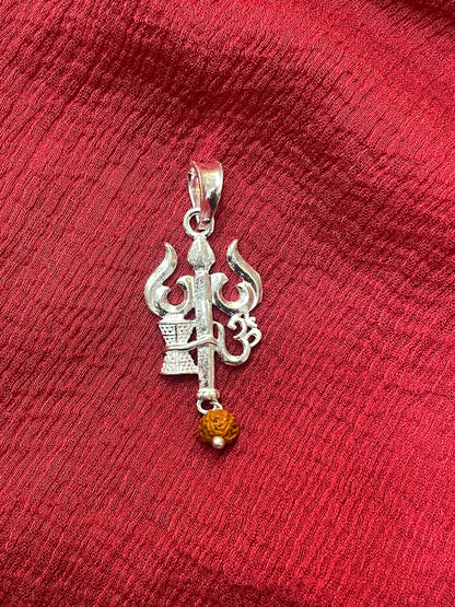 92.5 Silver Trishul Design Pendant for Men & Women – Traditional Temple Style
