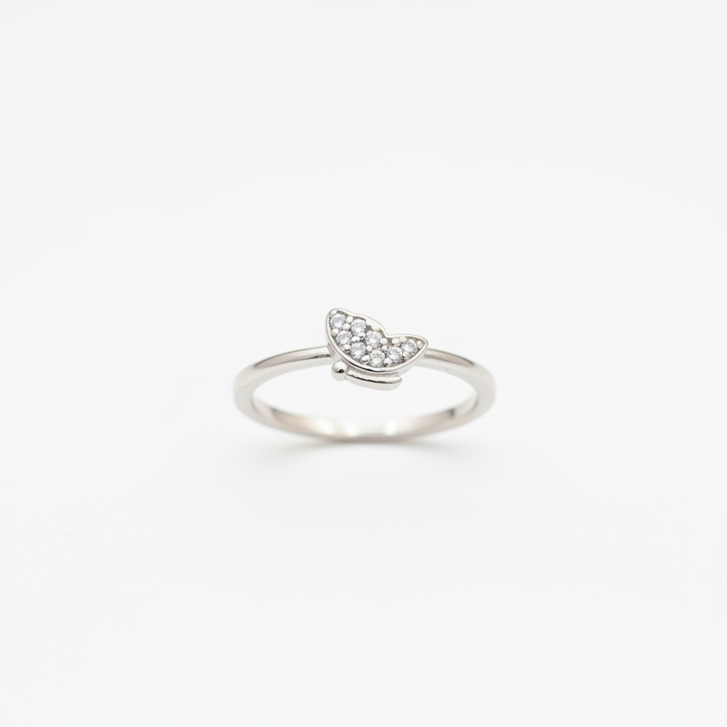 92.5 Sterling Silver Pave CZ Butterfly Finger Ring for Women