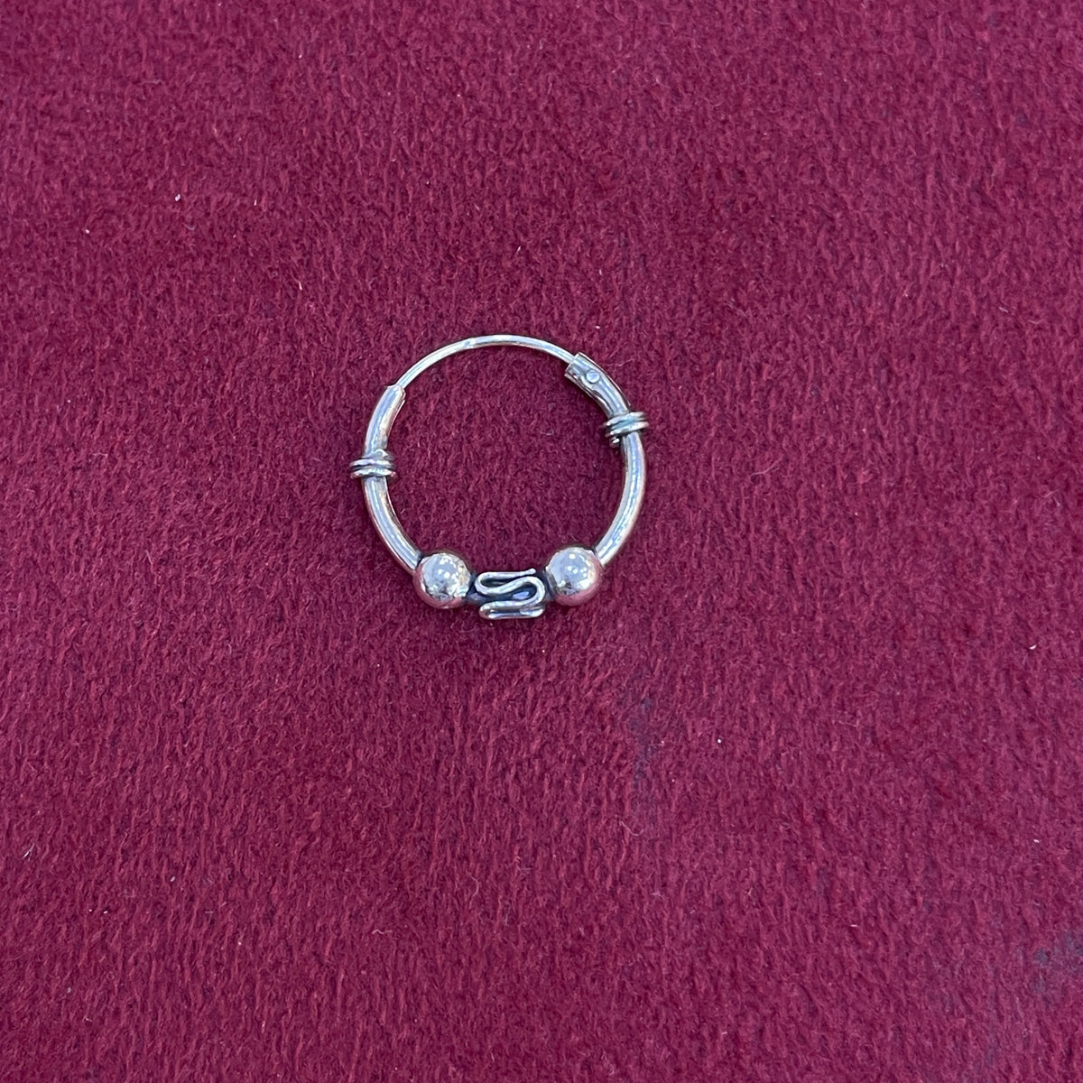 92.5 Silver Oxidised Bead & Scroll Hoop Earrings Pair