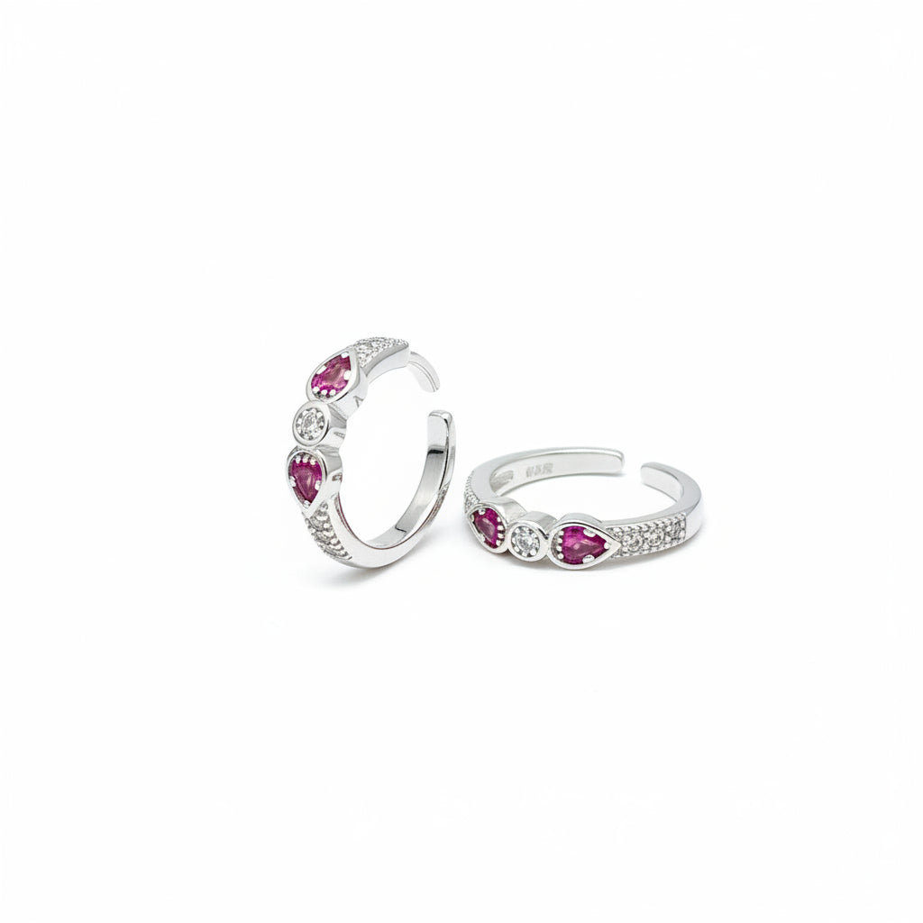 92.5 Silver Pink CZ Heart Toe Rings for Women