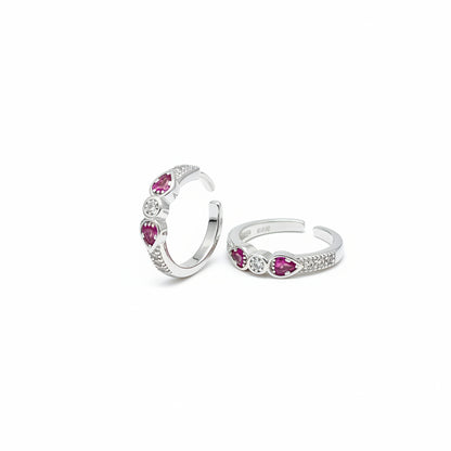 92.5 Silver Pink CZ Heart Toe Rings for Women