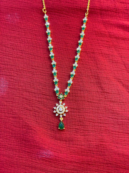 92.5 silver gold plated classic green stone necklace with earrings