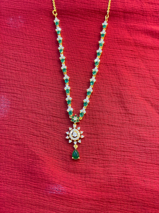 92.5 silver gold plated classic green stone necklace with earrings
